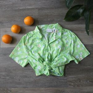 Light yellow green floral button down shirt